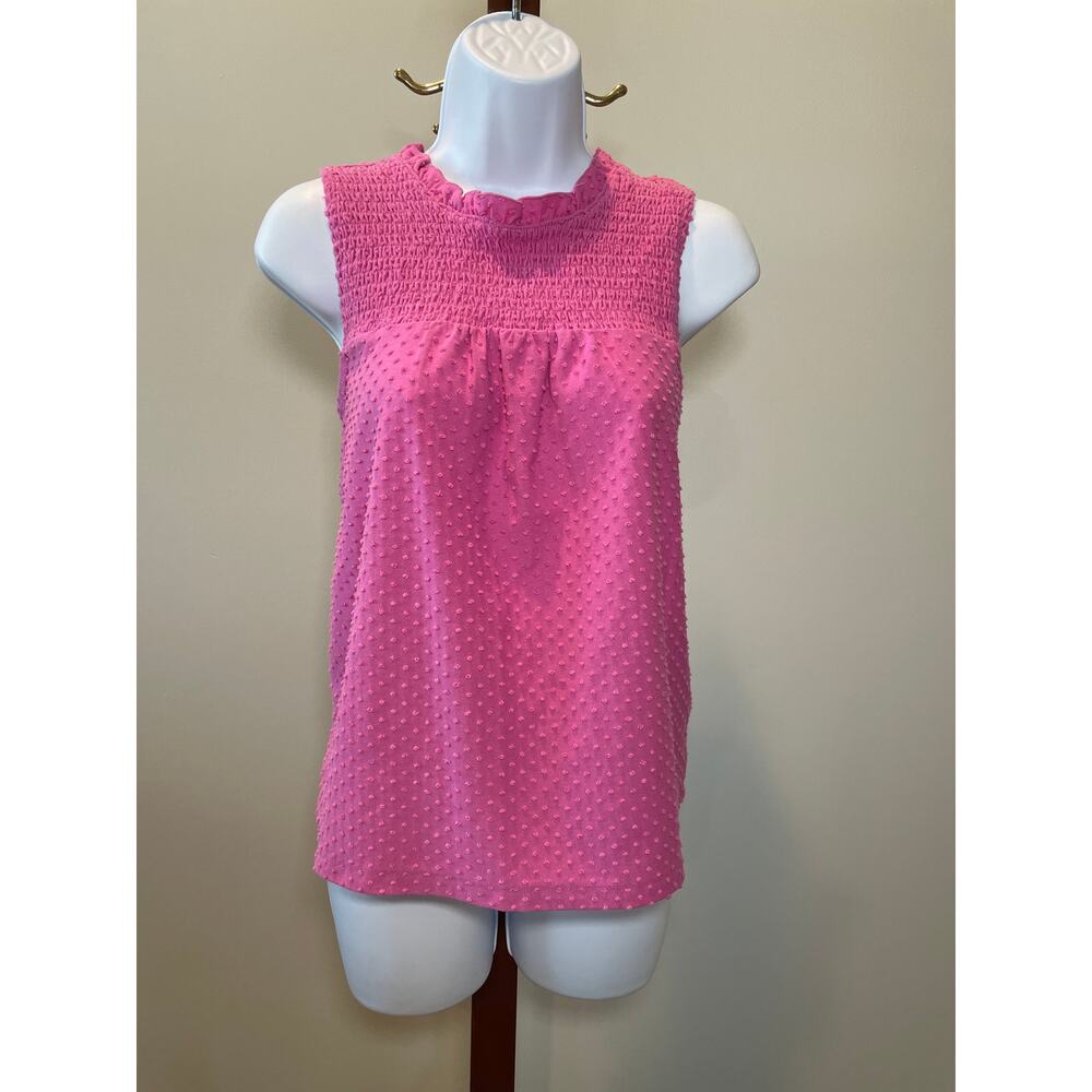 J.Crew Pink Ruffle Neck Sleeveless Top Cotton Blend Textured Lightweight Size M